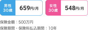 30歳の月額保険料例保険料払込期間10年